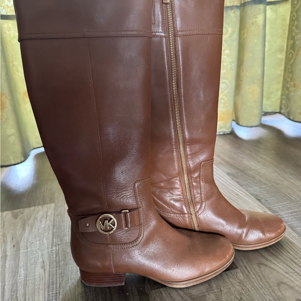 Michael Kors Brown Over the Knee Boots with Polished Finish